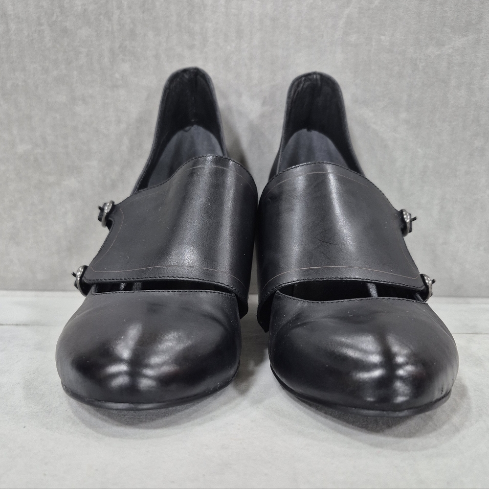 Max Studio Beau pumps women's 8 black fine leather double monk strap - Picture 4 of 16